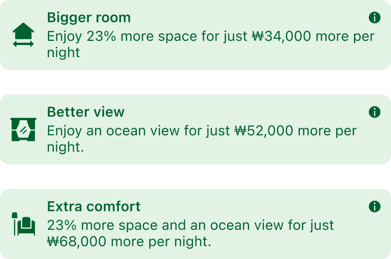 Banner copy variants: bigger room, better view, and extra comfort (both).